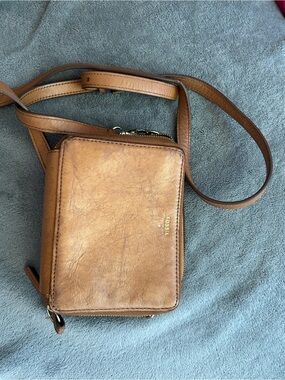 Fossil Brown Leather Crossbody Wallet Bag